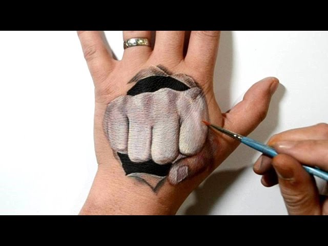 Fist Punch Through Hand - Cool 3D Trick Art class=