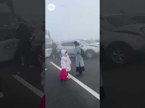 Extreme fog causes massive 200 car pile-up in China | USA TODAY #Shorts