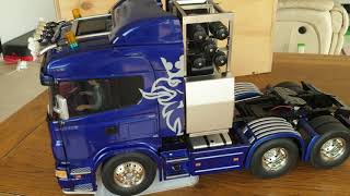 Tamiya Scania with G.t.power truck container lighting and sound vibration system pro walk around