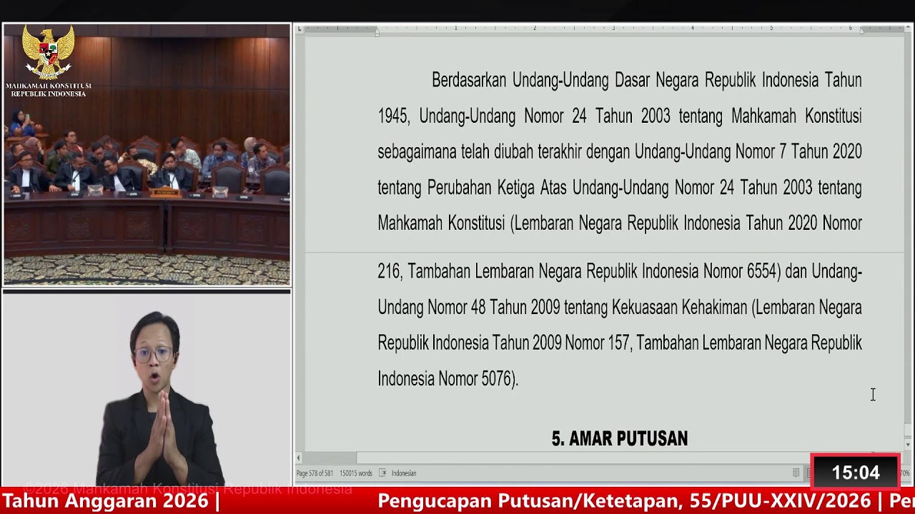 Sidang Pengucapan Putusan/Ketetapan. Kamis, 30 Juli 2026.