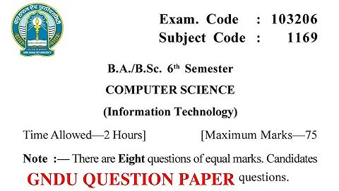 Gndu BA / Bsc 6th Semester Computer Science Question Paper || Bsc 6th Sem Computer Science Paper