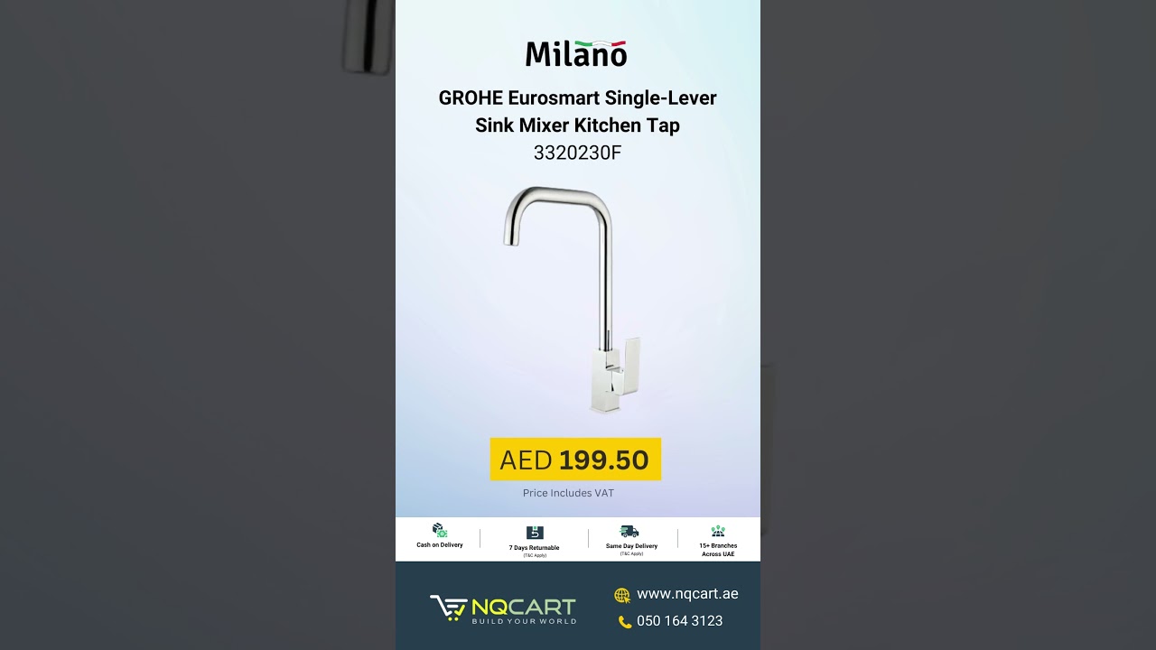 GROHE 3320230F Eurosmart Single Lever Sink Mixer, Kitchen Tap & Milano Power Sink Mixer Chrome