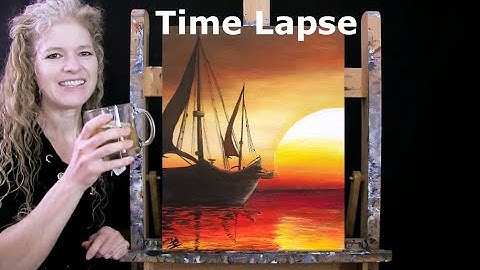TIME LAPSE - How to Paint SUNSET SAILBOAT with Acrylic - Fun Step by Step Tutorial
