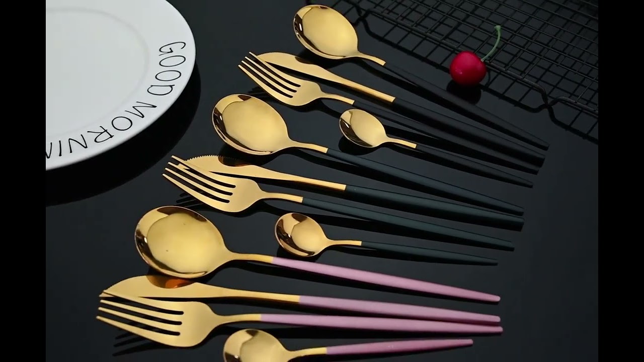 24Pcs New Green Gold Cutlery Set Mirror Dinnenrware Set Stainless Steel Flatware Dinner Knife Fork S
