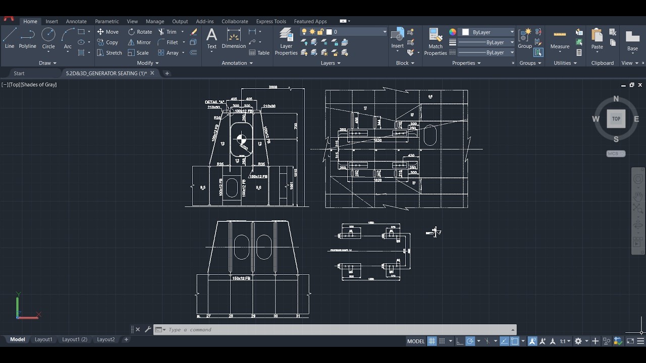 Design AutoCAD 2D (Generator Seating, Part 2) - YouTube