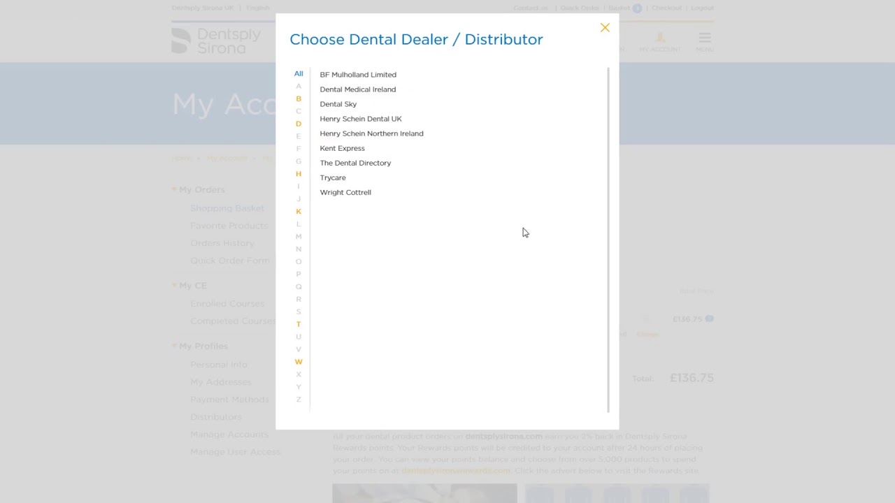 How to select a default dental dealer in dentsplysirona.com