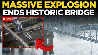 LANSING BRIDGE DEMOLITION LIVE | Black Hawk Bridge Over Mississippi River in Lansing is imploded