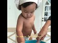 Baby chef prepping and tasting chocolate chip cake by alaiacookeats