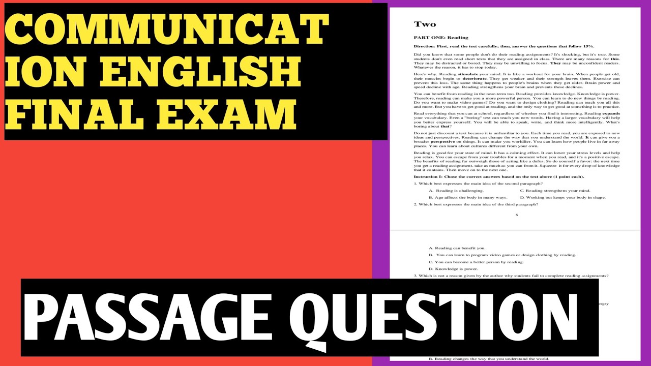 Communication English Freshman | Skill 1 Final Exam Passage Questions & Answers by Afaan Oromo