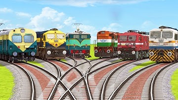 6 TRAINS RUNNING AT BRANCHED FORKED RAILROAD CROSSING  | Bumpy Railroad Tracks Crossing | #railroad