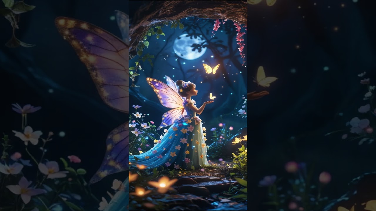 A Magical Encounter 🦋 Flower Fairy 🧚&zwj;♀️ the Glowing Butterfly 🌙 #FantasyWorld #FairyMagic