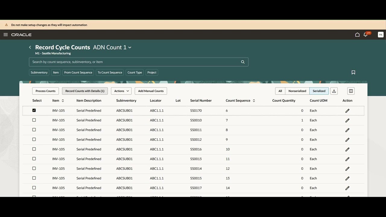 Redwood: Manage Cycle Count Sequences Using a Redwood Page