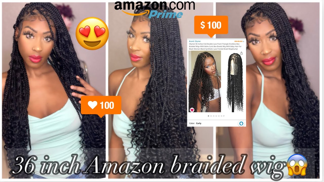  Olymei Boho Braided Wig Box Braids Wig with Baby Hair Triangle  Knotless Braided Wigs for Women Braid Wig with Curly Ends Braided Lace Wig  Full Double Lace Front Braid Wigs