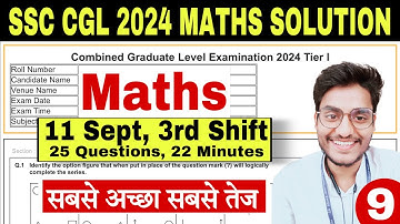 Set-9- SSC CGL 2024 Maths Solution by Rohit Tripathi- ssc cgl all shift maths question 2024