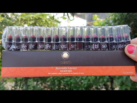 Soultree Ayurvedic lipcare colour rich miniature lipstick all 16 shades review | best lipstick |