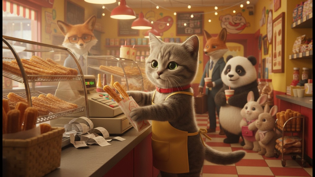 【おしごとAI猫たま】さくさく甘い チュロス屋さん🥖