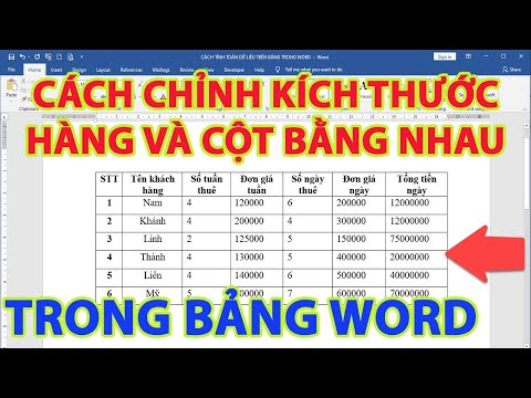 Cách chỉnh kích thước hàng cột đều nhau trong bảng word