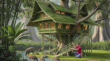 Survival Build a Bamboo Tree House for Solitary Survival - Foraging - Natural Life