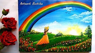 rainbow painting scenery acrylic watching tutorial