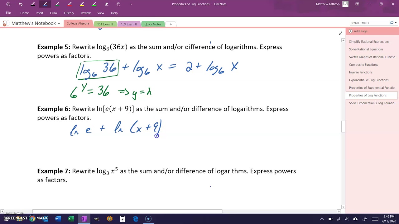 Log Rewrite Rewriting Log Expressions - Examples 5-9 - YouTube