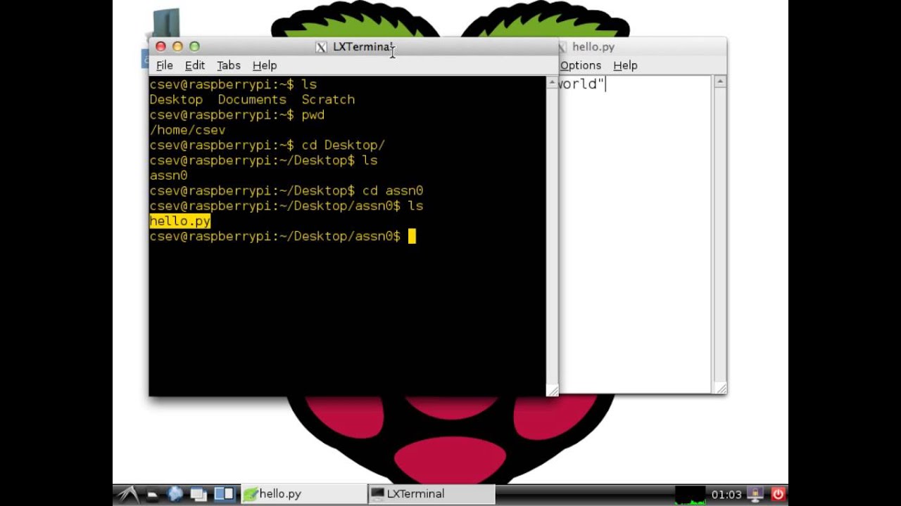 Writing "Hello World" in Python on the Raspberry Pi - YouTube