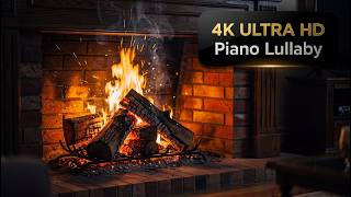 Fireplace 4K &amp; Piano Lullaby Ambience | The Most Beautiful Cozy Night Atmosphere Ever