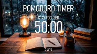 Rainy 50/10 Pomodoro Timer | Study With Me for Deep Work | No Music, No Talking Session