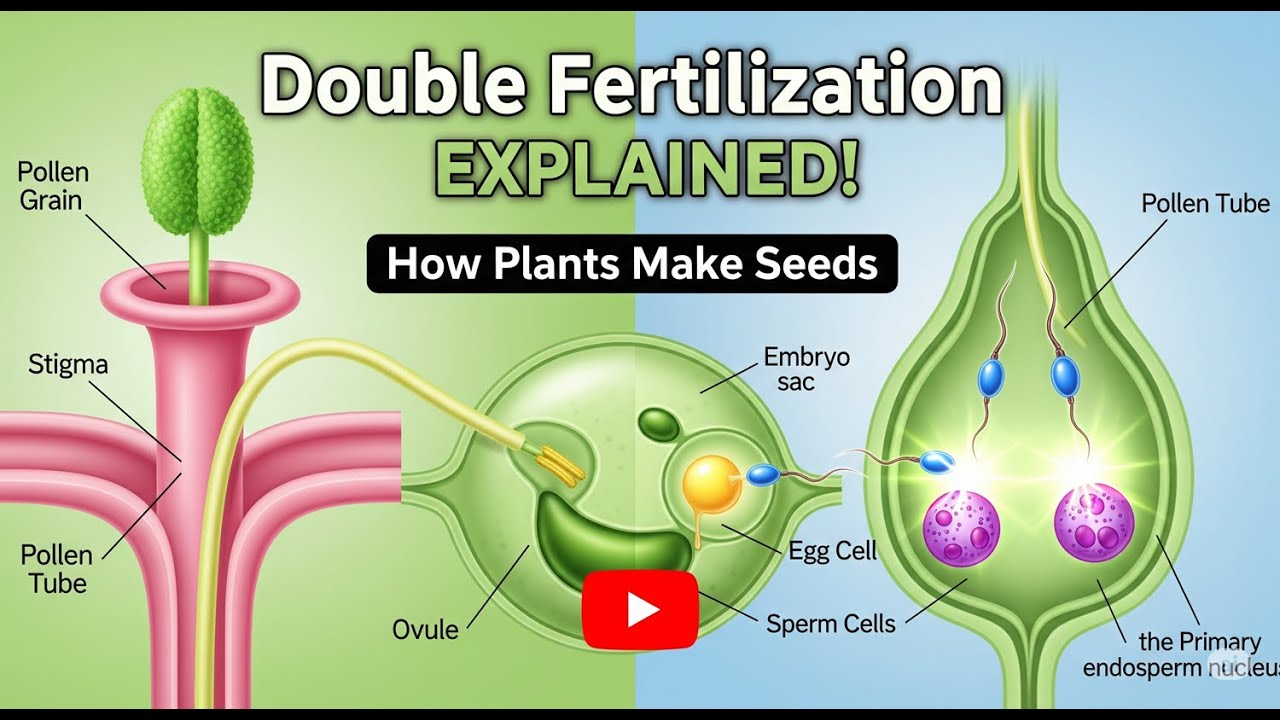 Double Fertilization in Angiosperms : A journey Through Pollen Explained In Hindi