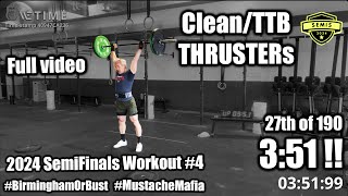 2024 CrossFit Games Age Group SemiFinals Workout #4 (45-49) – 3:51– Cleans/TTB/THRUSTERs