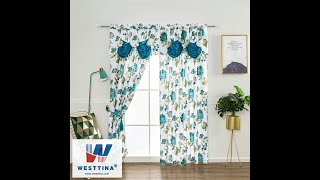 WESTTINA-Helen Print Window Curtain Attached Valance 52″ W x 84″ L + 18″ — 2pcs — TEAL screenshot 4