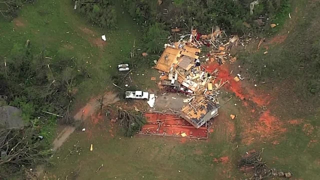 Sky 5 shows destruction caused by EF-3 tornado in Cole - YouTube