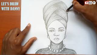 how to draw African lady , African woman drawing , African lady drawing