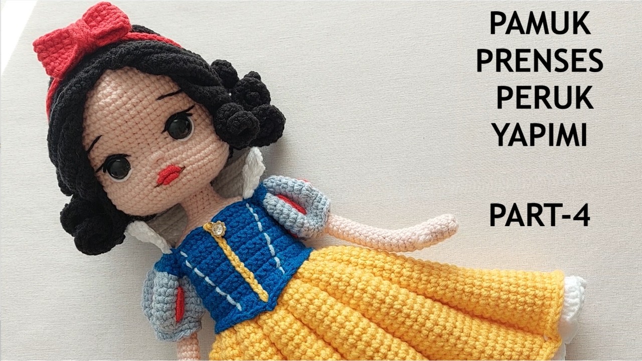 32cm Pamuk Prenses Peruk Yapımı PART-4(English subtitle) (crochet amigurumi doll tutorial)