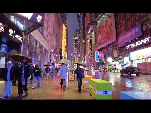 New York, Amerika Serikat | Jalan Malam Saat Hujan 4K | 23 Jan 2023