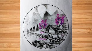 A beautiful winter morning scenery drawing.