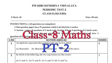 Class-8 Maths / PT-2 Exam Question Paper / Session 2024-25 / Periodic Test-2 for KV students