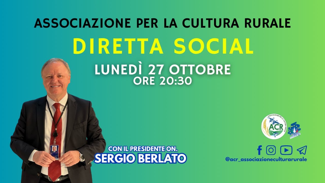 Sergio Berlato sarà in diretta per rispondere alle domande di tutti i Portatori della Cultura rurale