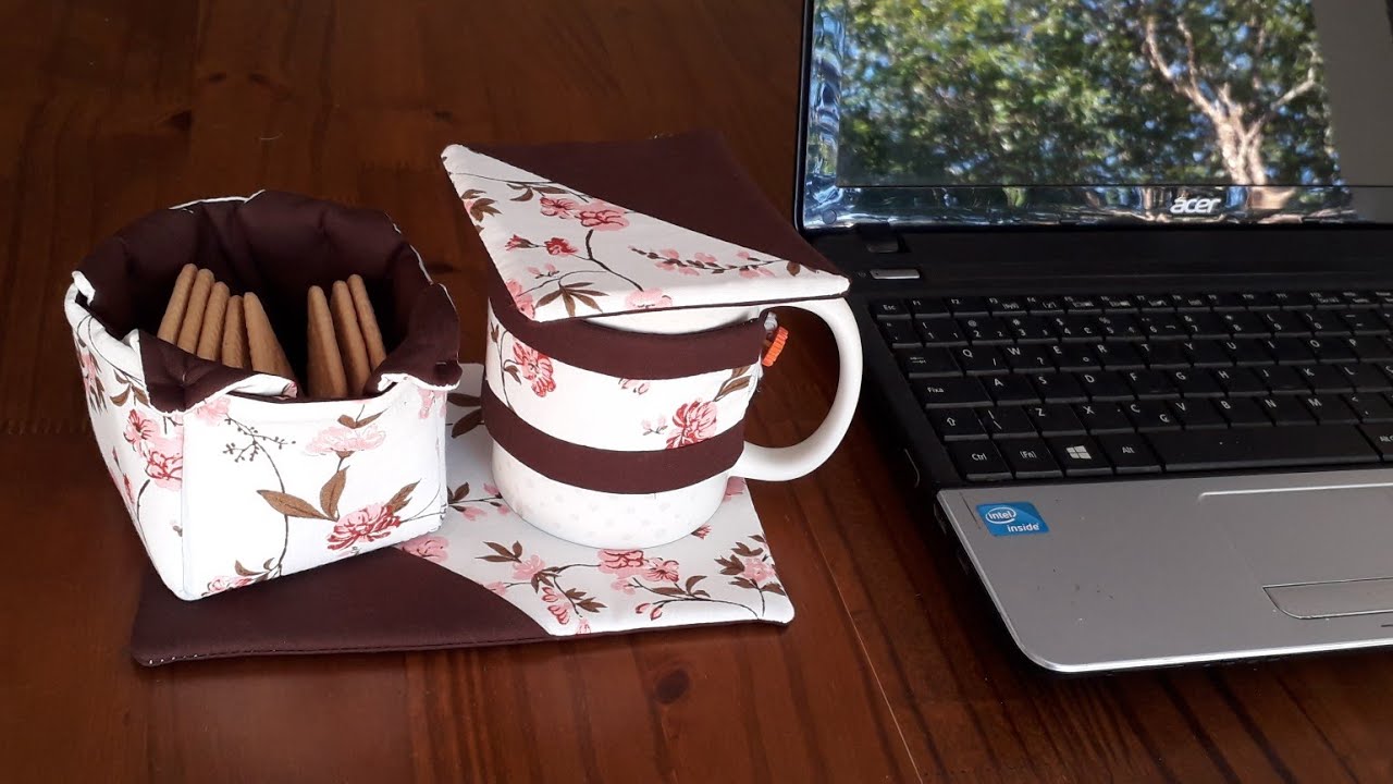 kit 4 pecas  Mug Rug  tap caneca capinha caneca  e cestinha biscoito, passo à passo