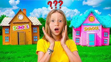 Cardboard and Fluffy School Adventure for kids with Nastya