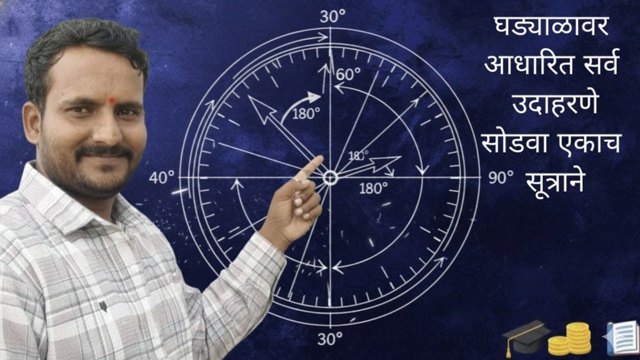 घड्याळात दोन तासांच्या दरम्यान सरळकोन , काटकोन किंवा अंशात्मक माप शोधणे 