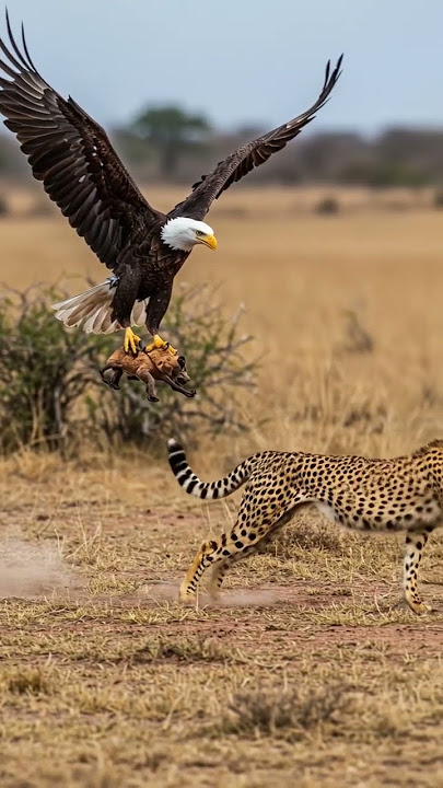 Eagle vs. Cheetah: An Impossible Battle Over a Hyena Cub! #BaldEagle #BigCats #Predator #Nature