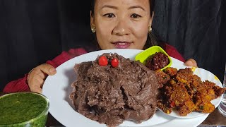 कोदोको ढिडो,सिस्नु ,अचार र रागाको भुटन Traditional food।। Rubi Rai Mukbang😋😋