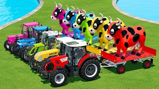 CLAAS vs CASE vs RIGITRAC vs FENDT TRACTORS BATTLE WITH GIANT COWS - Farming Simulator 22