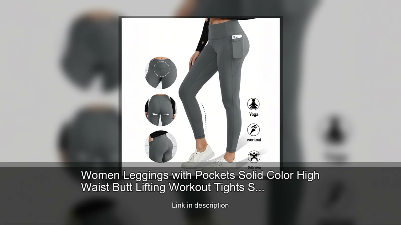 Women Leggings with Pockets Solid Color High Waist Butt Lifting Workout Tights Slim Elastic Pan