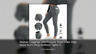 Women Leggings With Pockets Solid Color High Waist Lifting Workout Tights Slim Elastic Pan