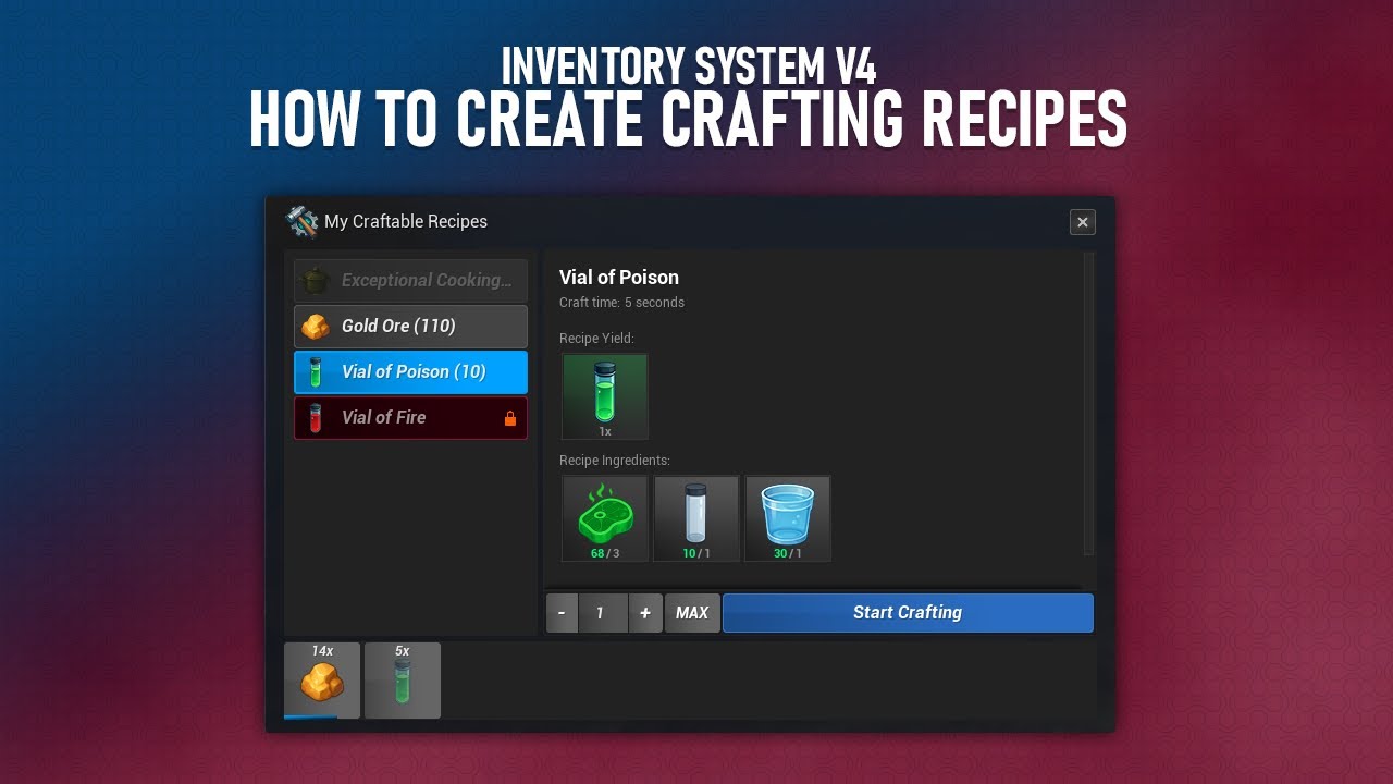UE5 Inventory System V4 - How to Create Crafting Recipes - YouTube