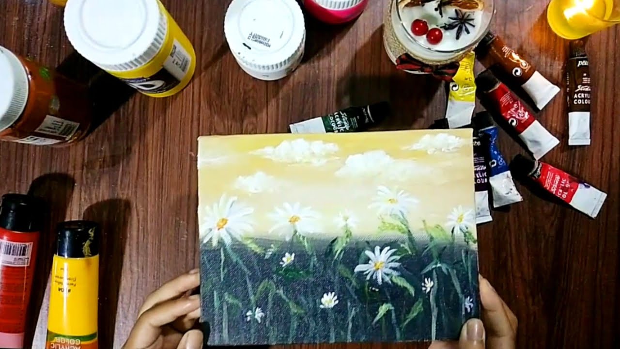How To Paint Sunset On The Daisy Field - Acrylic Painting #5 ...