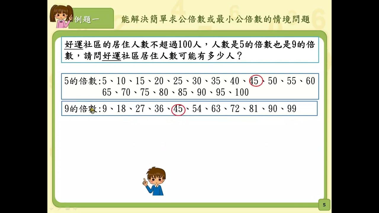 N-5-3-S09：能解決簡單求公倍數或最小公倍數的情境問題。 | 合作夥伴| 均一教育平台