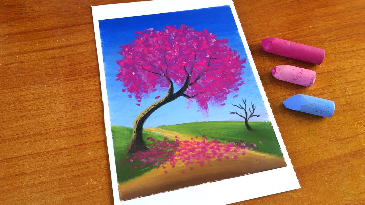 Easy Oil Pastel Cherry Blossom Tree Painting for beginners | Oil Pastel ...