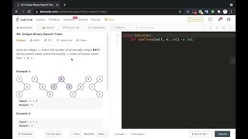 Self Mock Technical Interview: Day 23 LeetCode 96. Unique Binary Search Trees